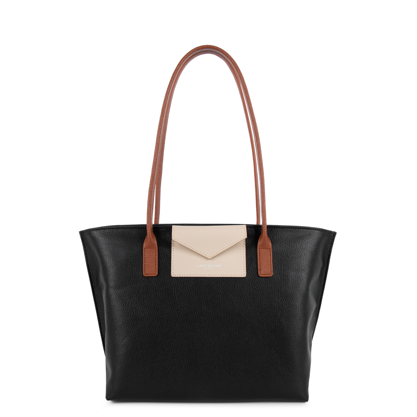 sac cabas épaule - maya #couleur_noir-galet-ros-cognac