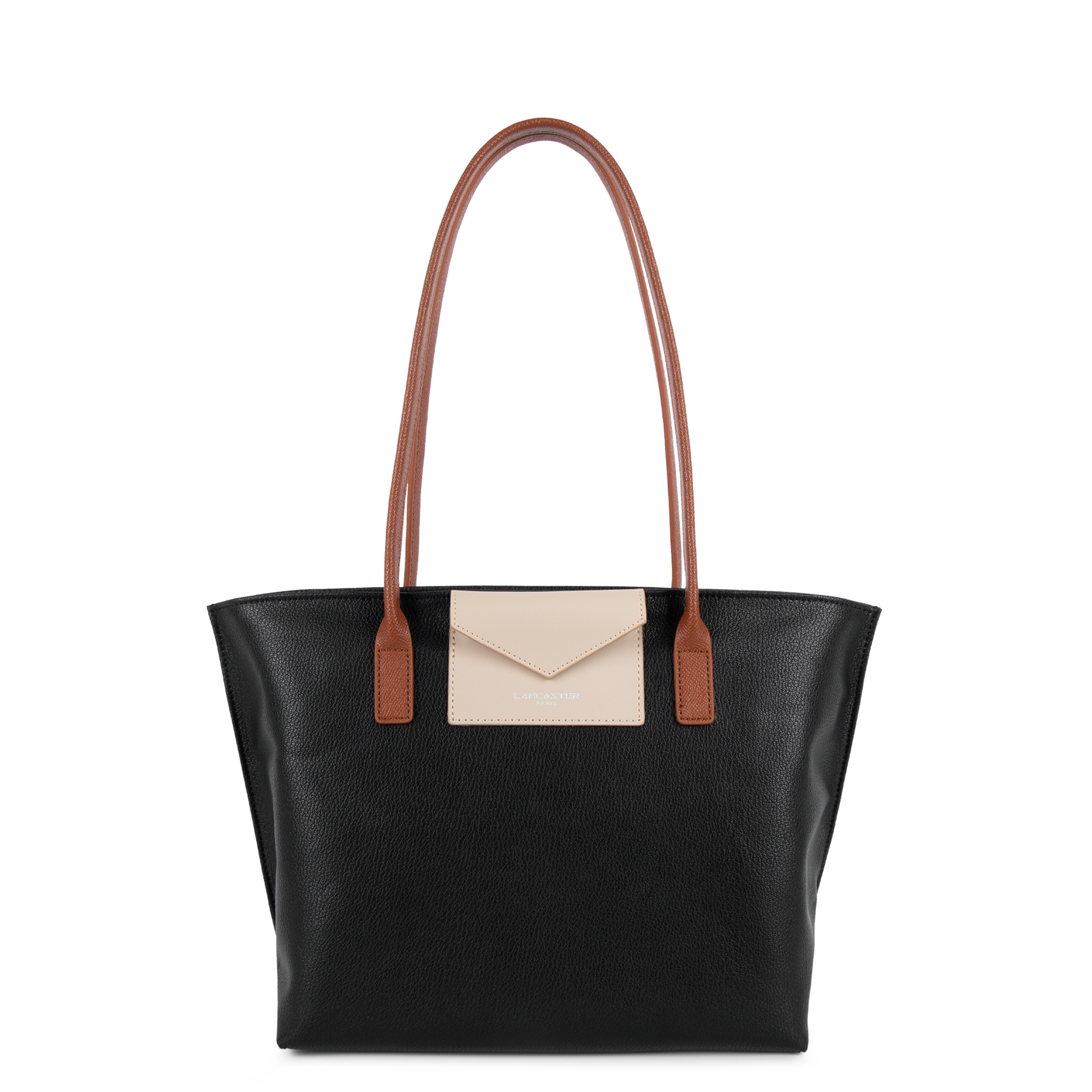 sac cabas épaule - maya #couleur_noir-galet-ros-cognac