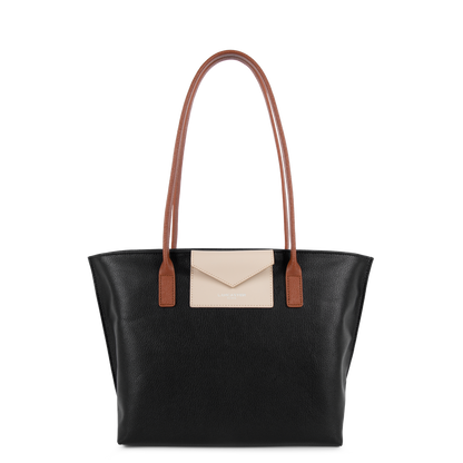 sac cabas épaule - maya #couleur_noir-galet-ros-cognac