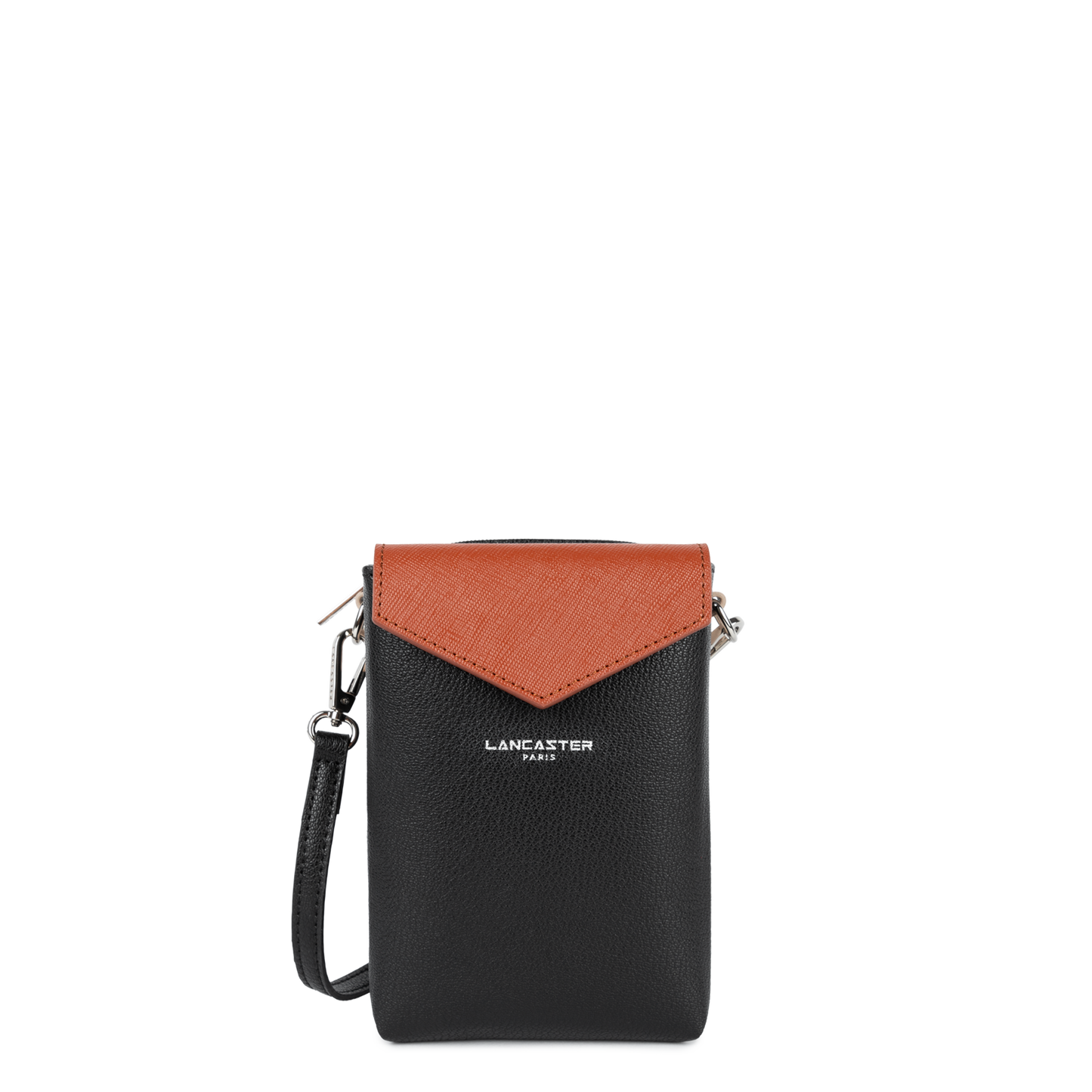 pochette smartphone - maya #couleur_noir-galet-ros-cognac
