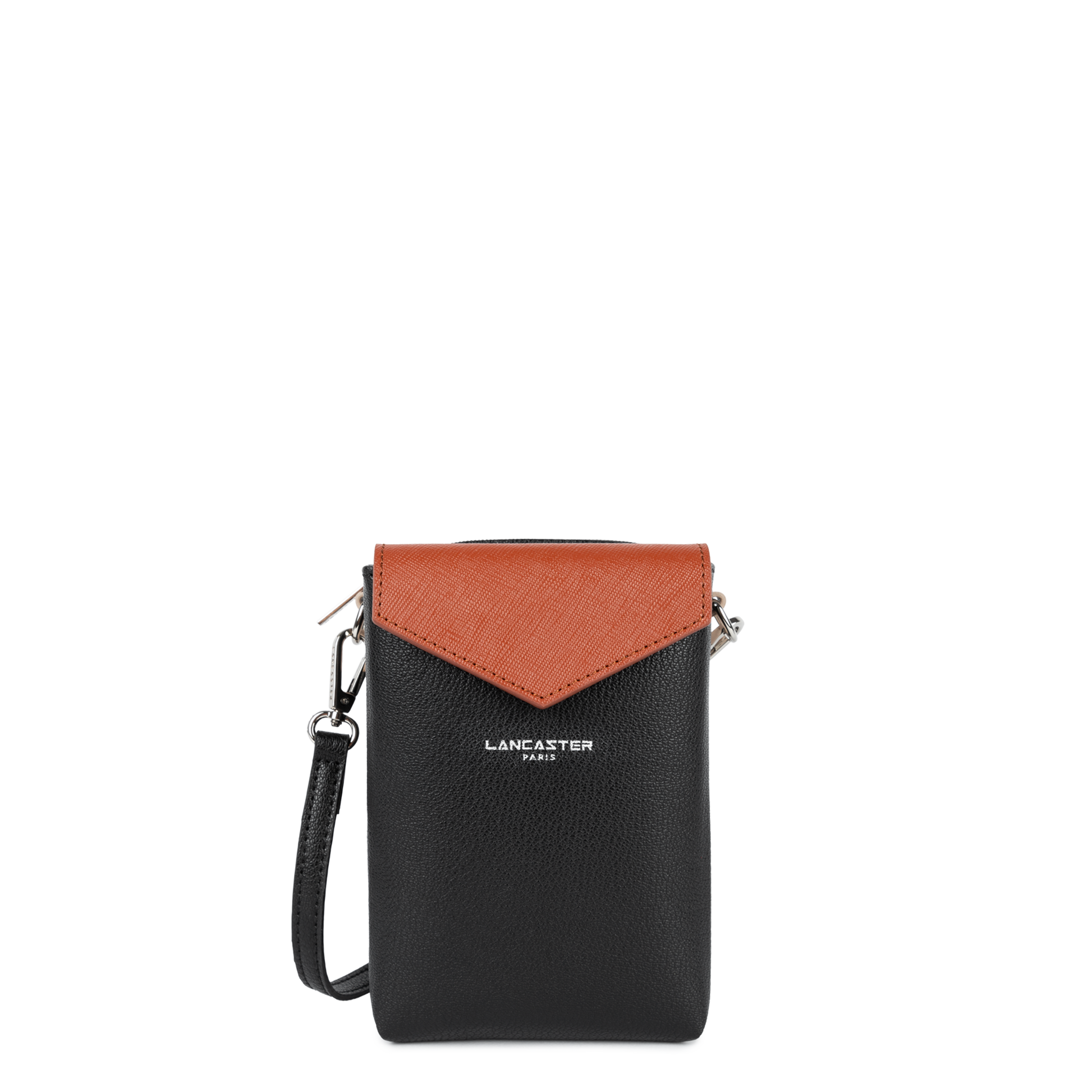pochette smartphone - maya #couleur_noir-galet-ros-cognac