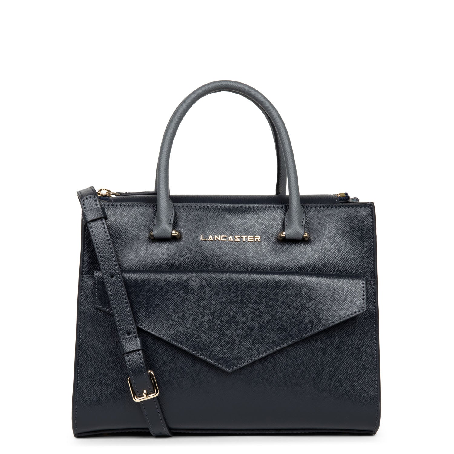 sac à main - saffiano signature #couleur_bleu-fonce-bleu-ardoise-gris