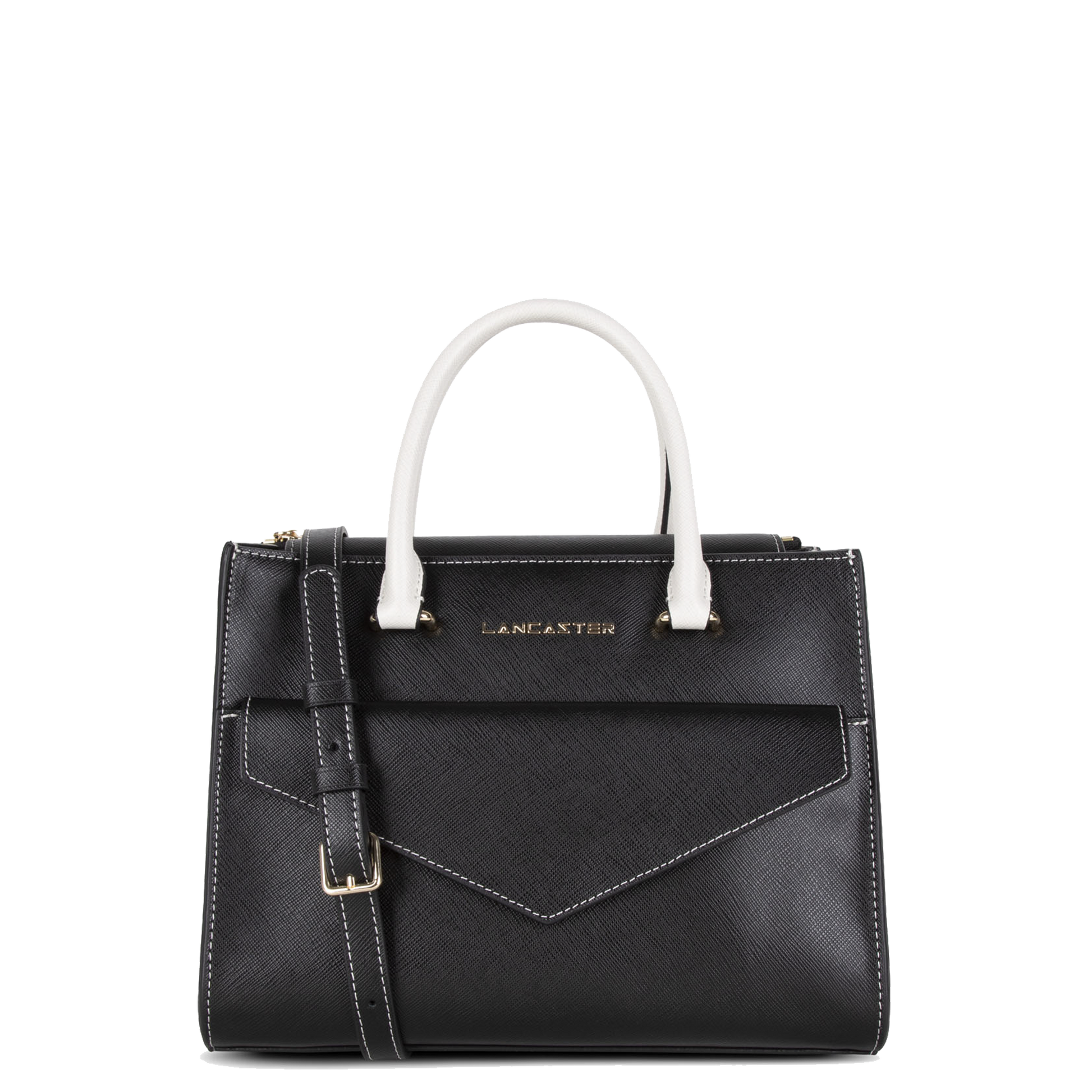 sac à main - saffiano signature #couleur_noir-or-ple-ivoire